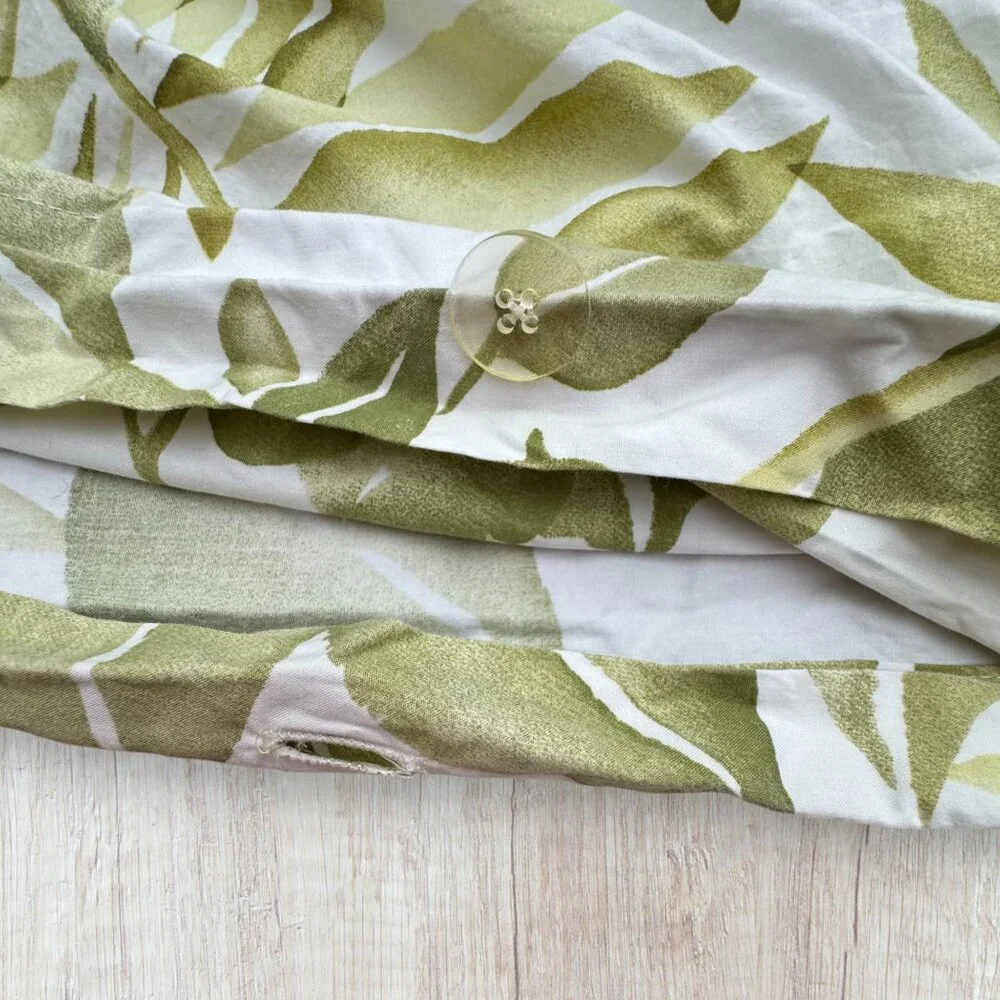 Pottery Barn Green Botanical Leaf Print Organic Cotton Duvet Cover Full/Queen